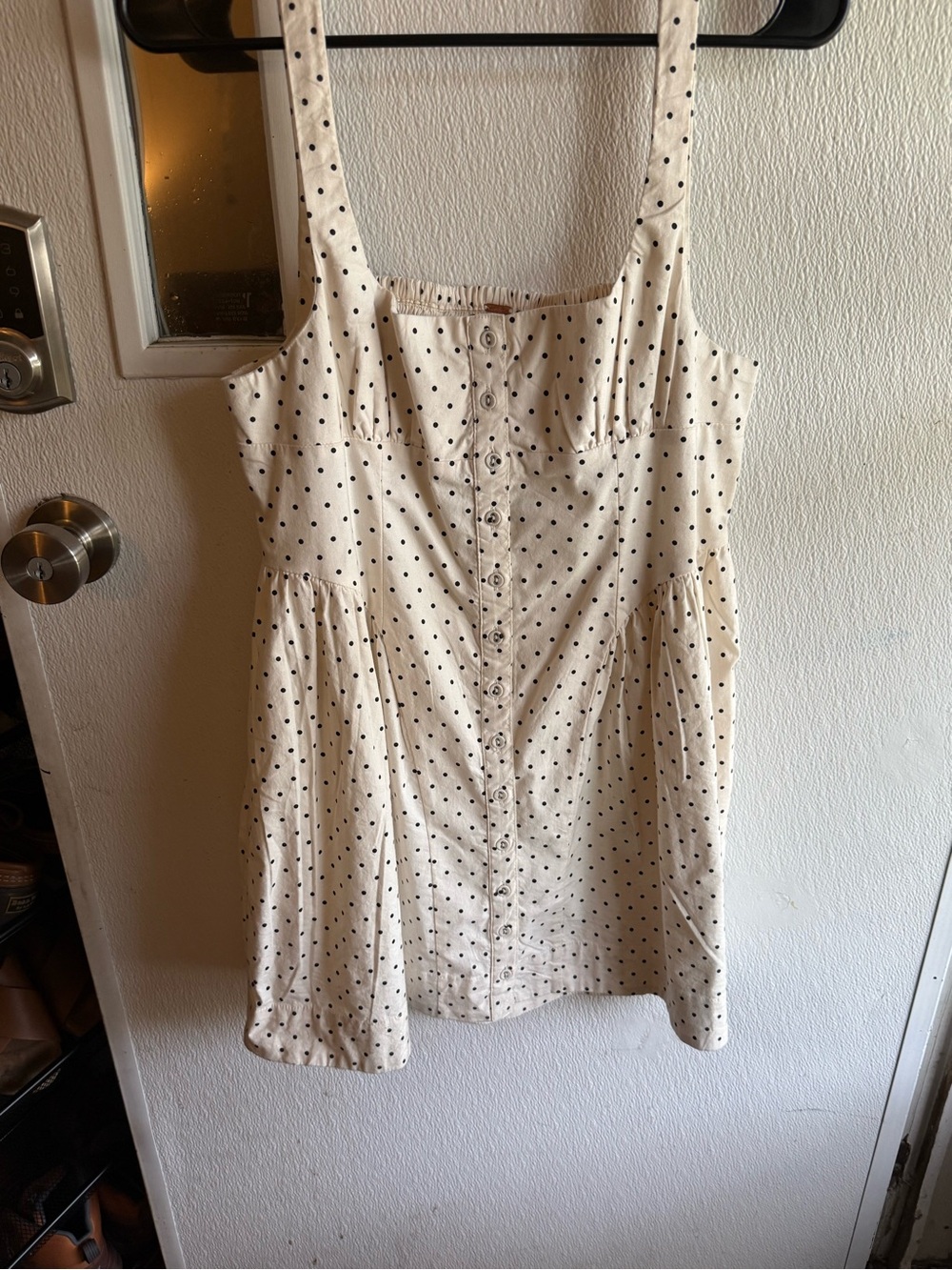 Free People Cream Polka Dot Button-Front Cami Dress